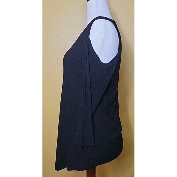 NY Collection Womens Large Black Cold Shoulder Tunic Blouse Top Light Sparkling - Picture 2 of 10